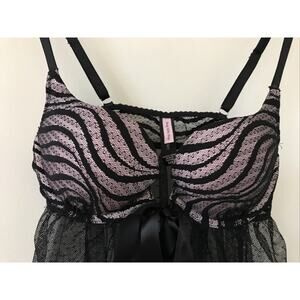 Victorias Secret Sexy Little Things Black Pink Zebra Lace Bra Cami Lingerie 34B